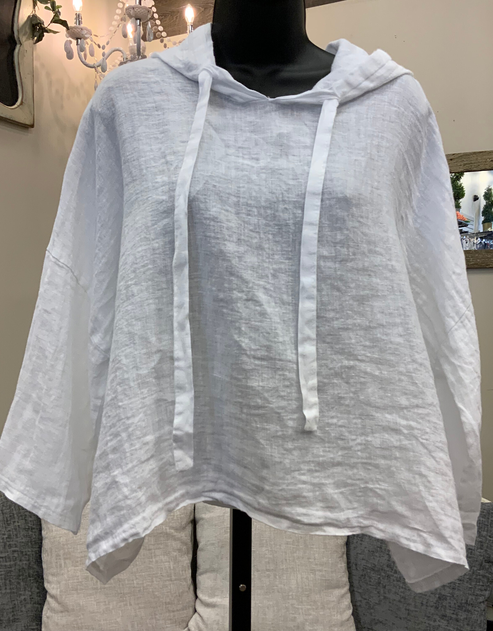 Saga Saga  White Linen Crop Hoodie 3/4 Sleeve  Top