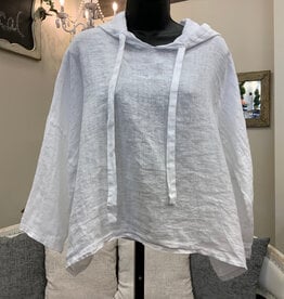 Saga Saga White Linen Crop Hoodie 3/4 Sleeve  Top