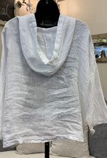 Saga Saga  White Linen Crop Hoodie 3/4 Sleeve  Top