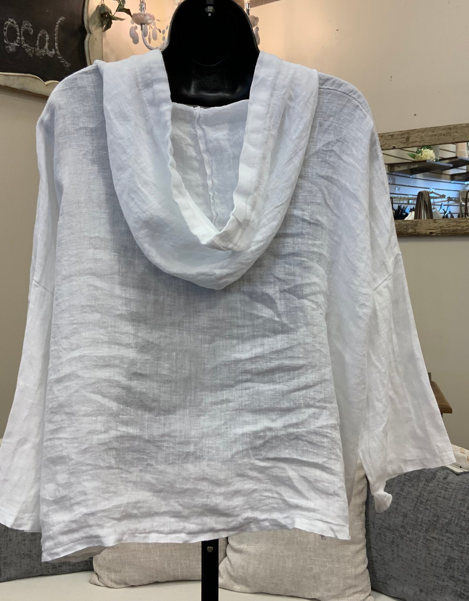Saga Saga  White Linen Crop Hoodie 3/4 Sleeve  Top