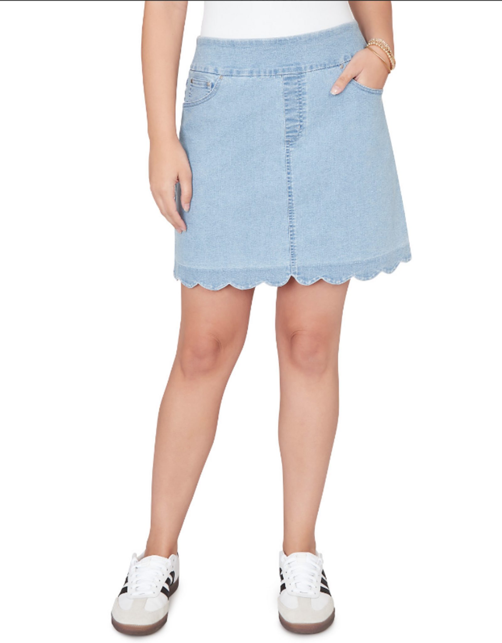 Ruby Rd Ruby Road 76522 Chambray Pull-On Scalloped Hem Denim Skort