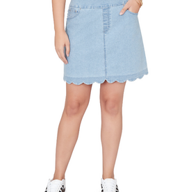Ruby Rd Ruby Road Chambray Pull-On Scalloped Hem Denim Skort