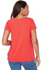 Ruby Road Ruby Road 76756 Red Petite Round Neck S/S Top w/Floral Embroidery