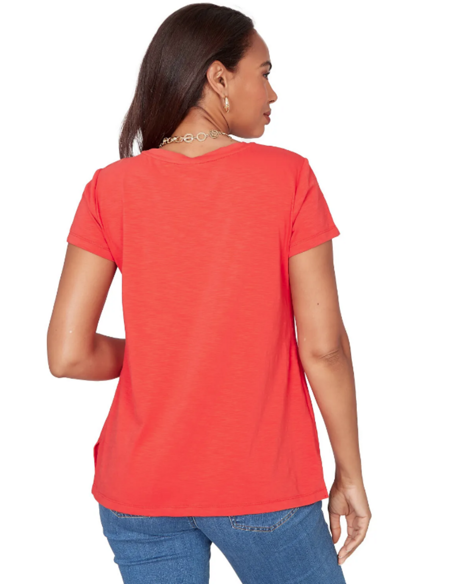 Ruby Road Ruby Road 76756 Red Petite Round Neck S/S Top w/Floral Embroidery