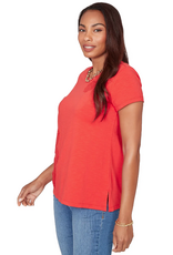 Ruby Road Ruby Road 76756 Red Petite Round Neck S/S Top w/Floral Embroidery