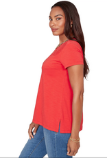 Ruby Road Ruby Road 76756 Red Petite Round Neck S/S Top w/Floral Embroidery