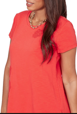 Ruby Road Ruby Road 76756 Red Petite Round Neck S/S Top w/Floral Embroidery