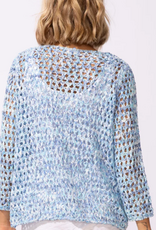 Escape Escape Mixed Blues Round Neck Open Weave 3/4 Sleeve