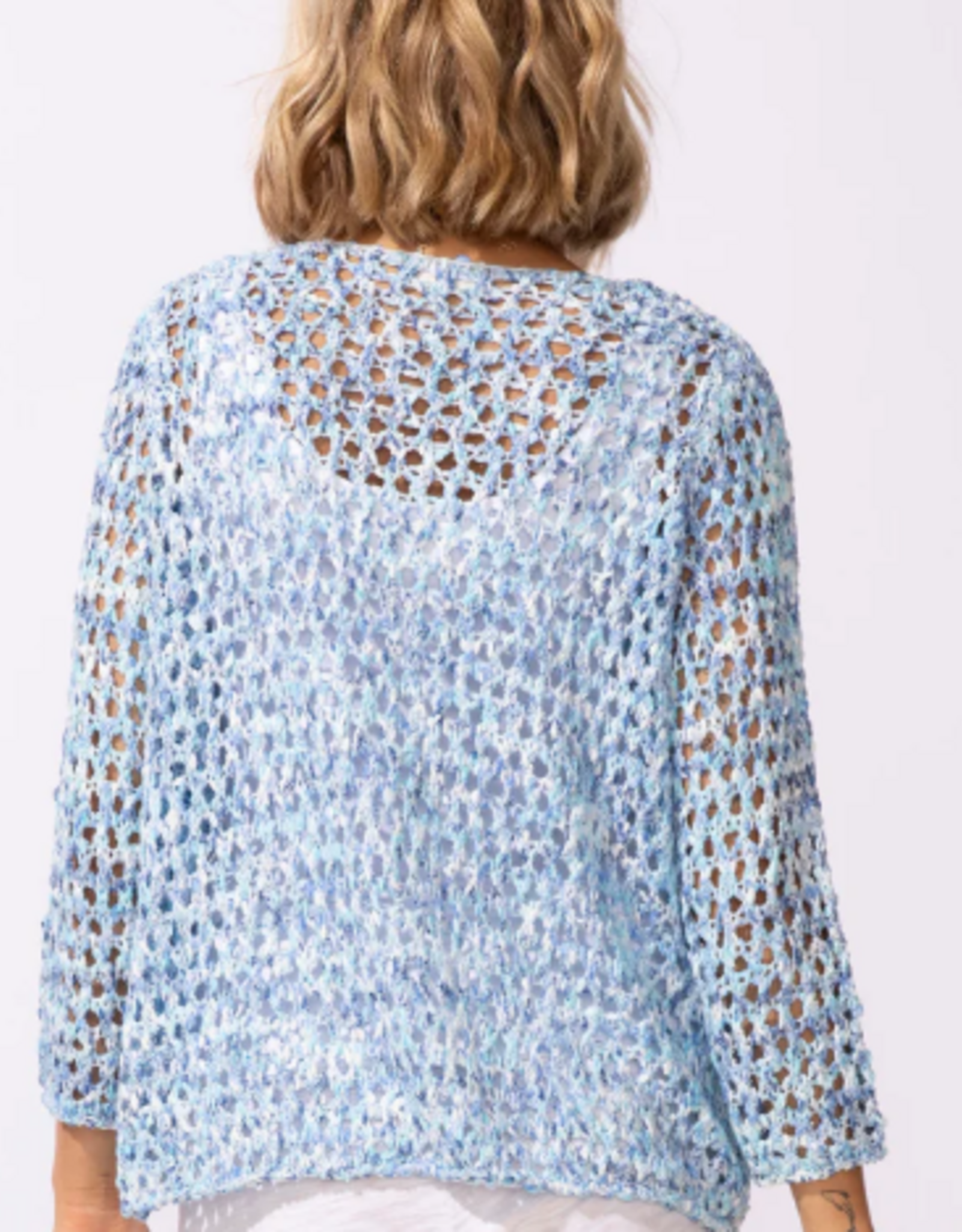 Escape Escape Mixed Blues Round Neck Open Weave 3/4 Sleeve