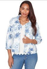 Ruby Road Ruby Road 76730 Porcelain Blue Petite Button-Up Toile Print Denim Jacket
