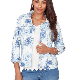 Ruby Road Ruby Road Porcelain Blue Petite Button-Up Toile Print Denim Jacket