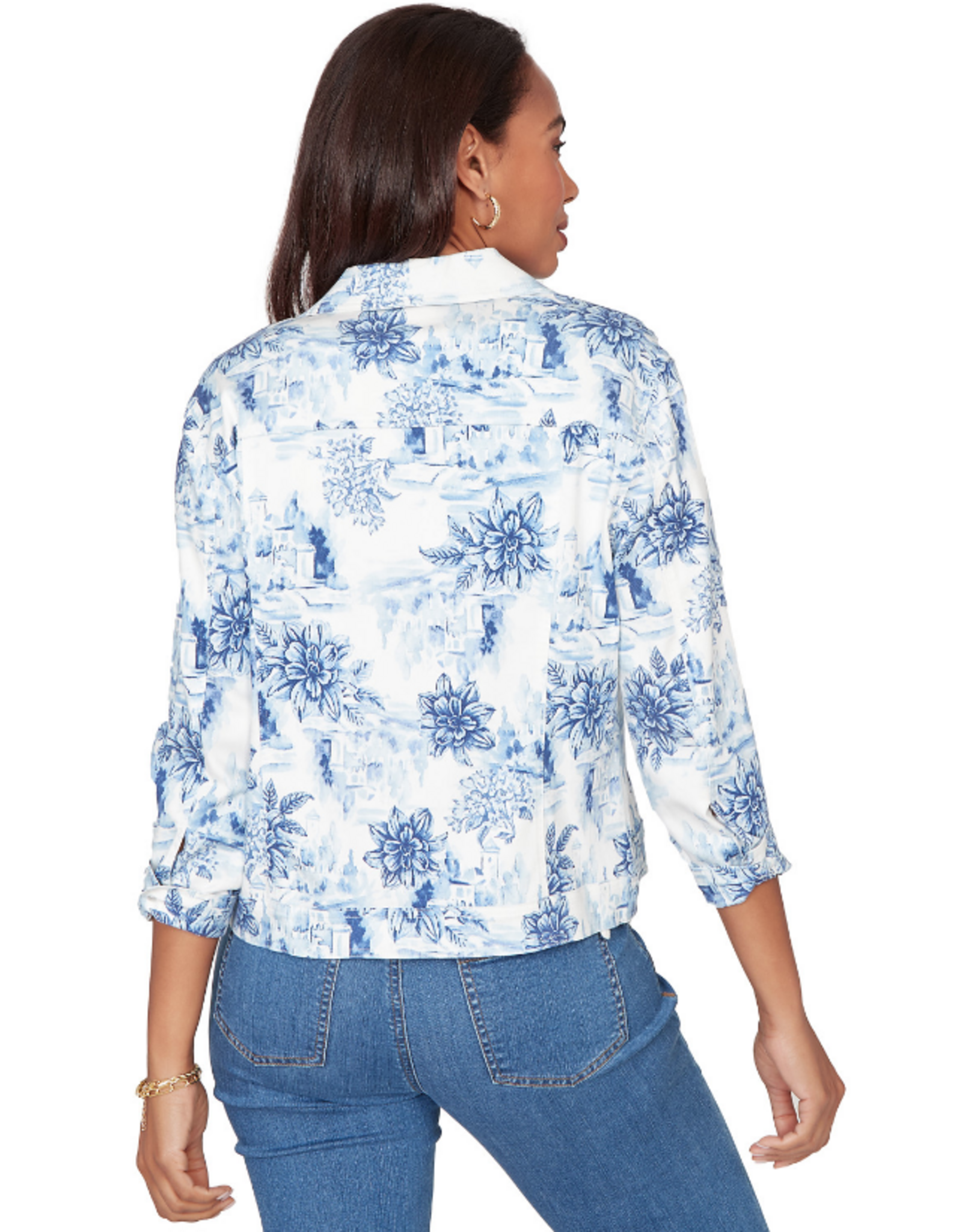 Ruby Road Ruby Road 76730 Porcelain Blue Petite Button-Up Toile Print Denim Jacket