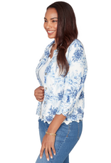 Ruby Road Ruby Road 76730 Porcelain Blue Petite Button-Up Toile Print Denim Jacket