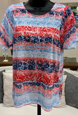 Ruby Road Ruby Road Navy Multi Floral Round Neck Short Sleeve Top