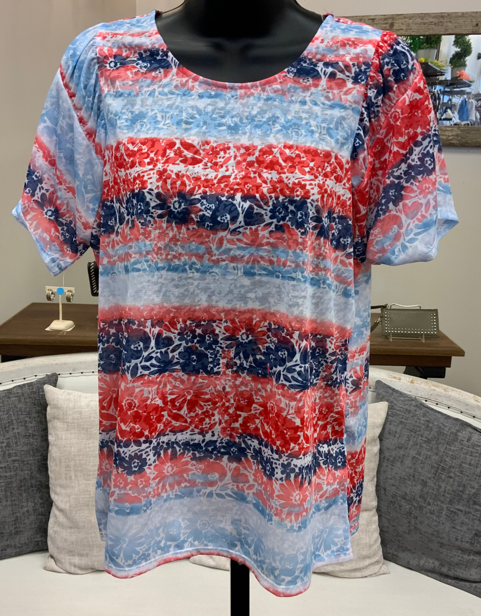 Ruby Road Ruby Road Navy Multi Floral Round Neck Short Sleeve Top