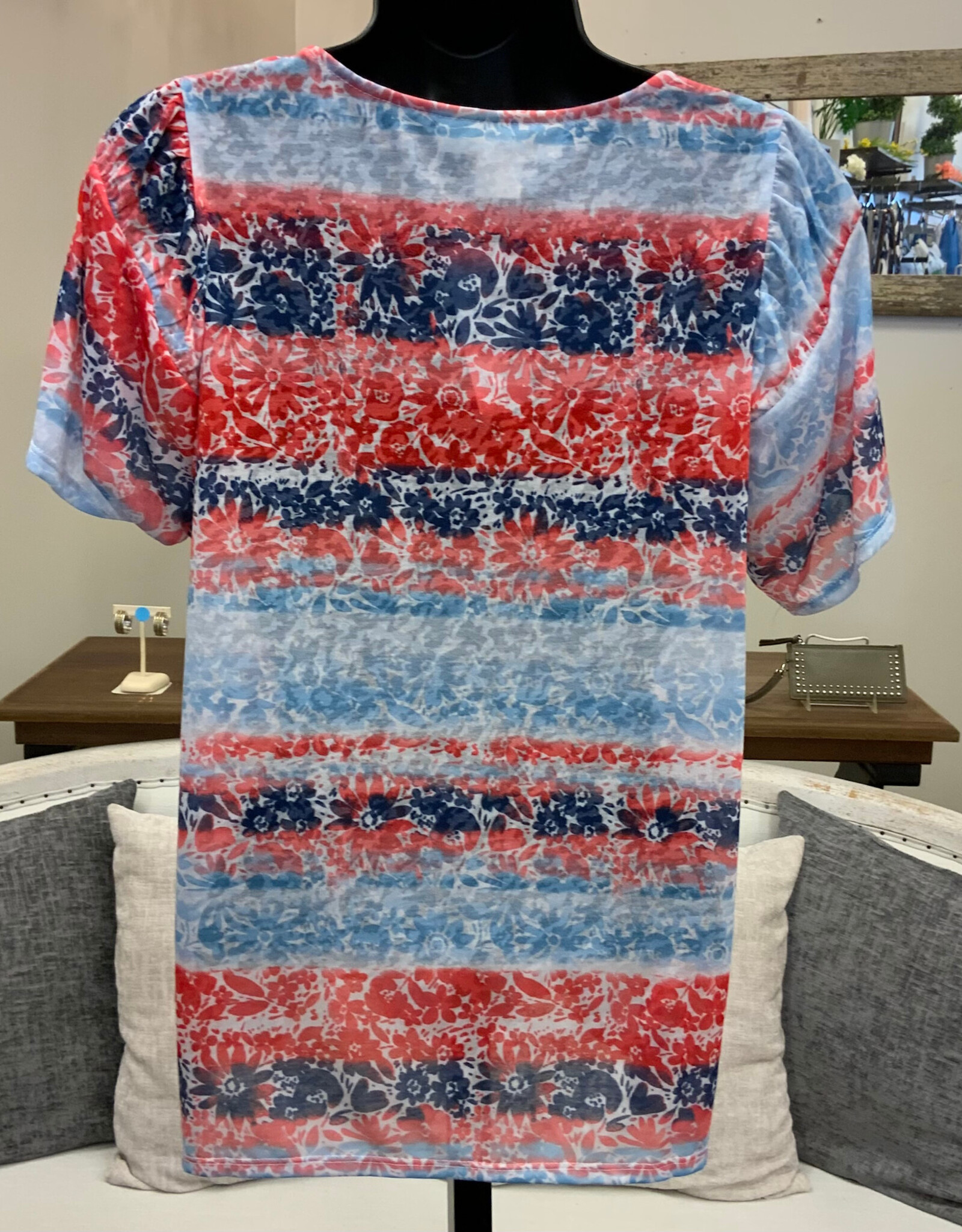Ruby Road Ruby Road Navy Multi Floral Round Neck Short Sleeve Top