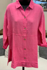 Escape Escape Cosmo Pink Beach Shirt  Button Up 3/4 Sleeve