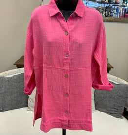 Escape Escape Cosmo Pink Beach Shirt  Button Up 3/4 Sleeve