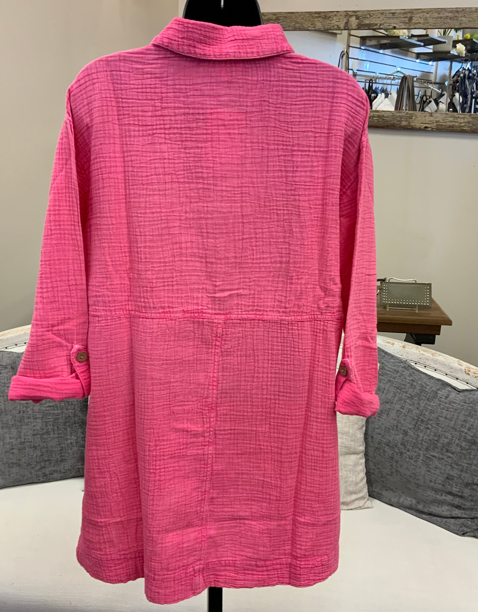 Escape Escape Cosmo Pink Beach Shirt  Button Up 3/4 Sleeve