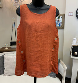 Saga Saga Terracotta Linen  Button Detail Sleeveless  Top