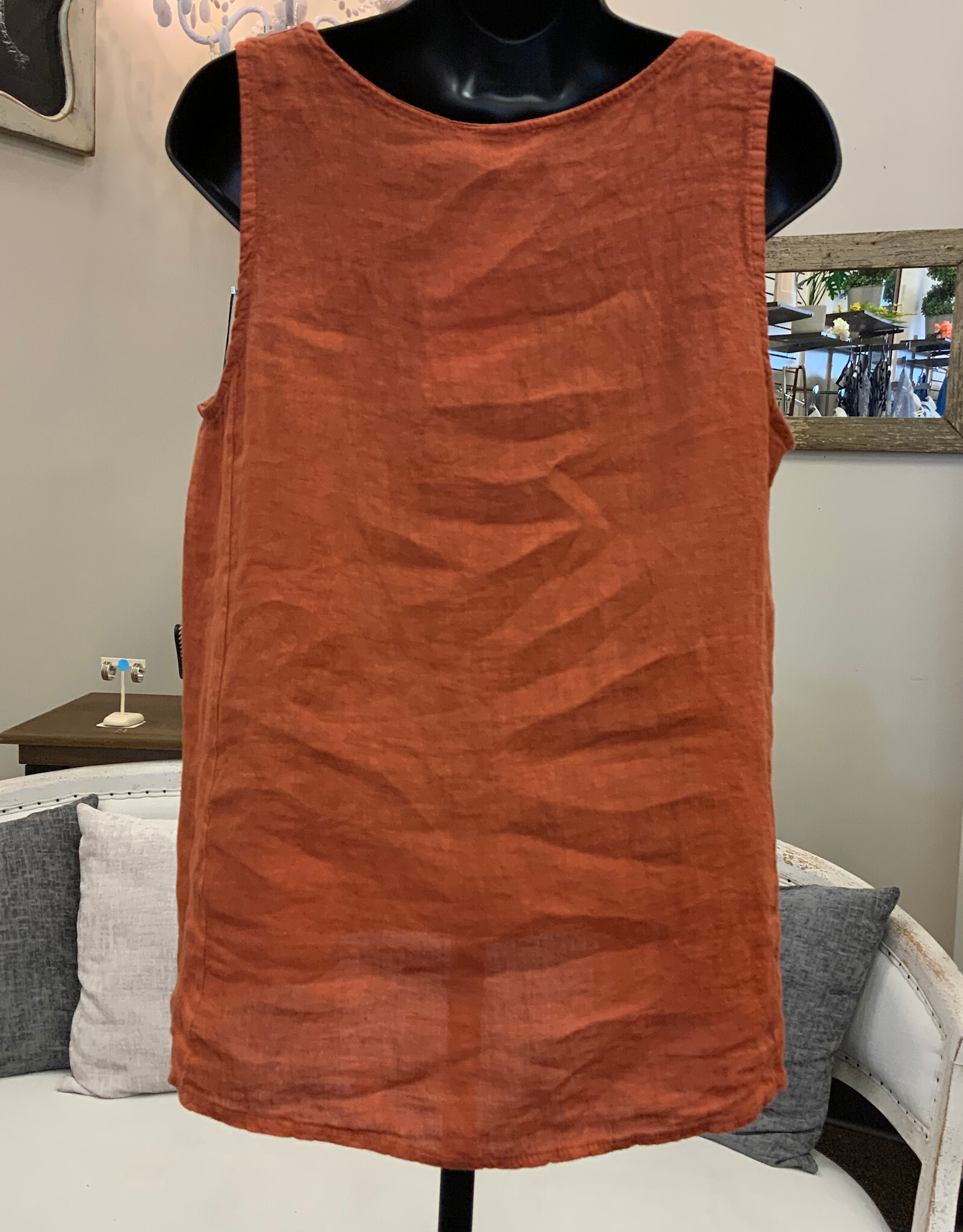 Saga SagaTerracotta Linen  Button Detail Sleeveless  Top