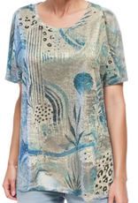 Creation Creation MTP-1 Teal Blue Foil Print  Short SleeveTop