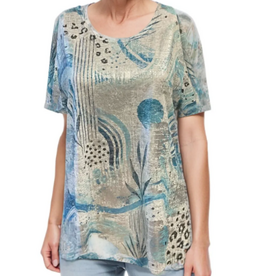 Creation Creation Teal Blue Foil Print  Short Sleeve Top