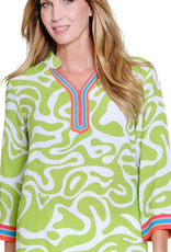 Multiples Multiples  Multi Color Print  Notch Neck 3/4 Sleeve Top