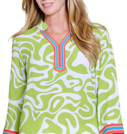 Multiples Multiples Multi Color Print  Notch Neck 3/4 Sleeve Top