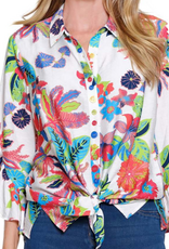Multiples Multiples Multi Color Print  Button Up  3/4 Sleeve Top