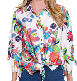 Multiples Multiples Multi Color Print  Button Up  3/4 Sleeve Top