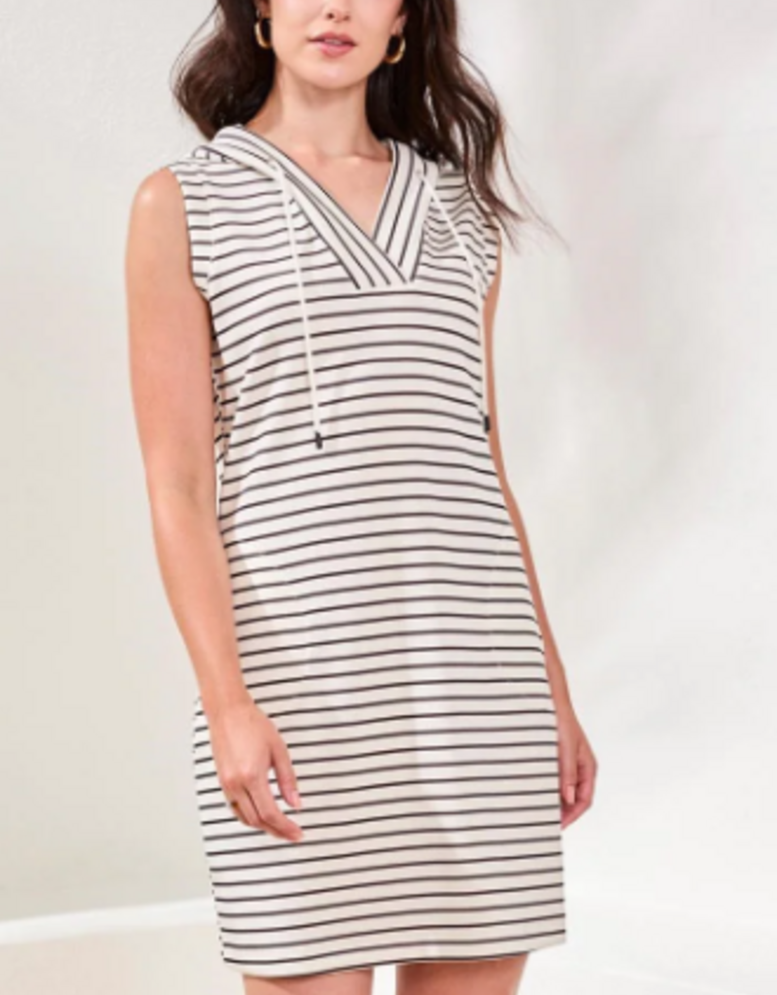 Tribal Tribal White Navy Stripe Hooded Sleeveless Dress