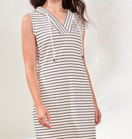 Tribal Tribal White Navy Stripe Hooded Sleeveless Dress