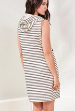 Tribal Tribal White Navy Stripe Hooded Sleeveless Dress