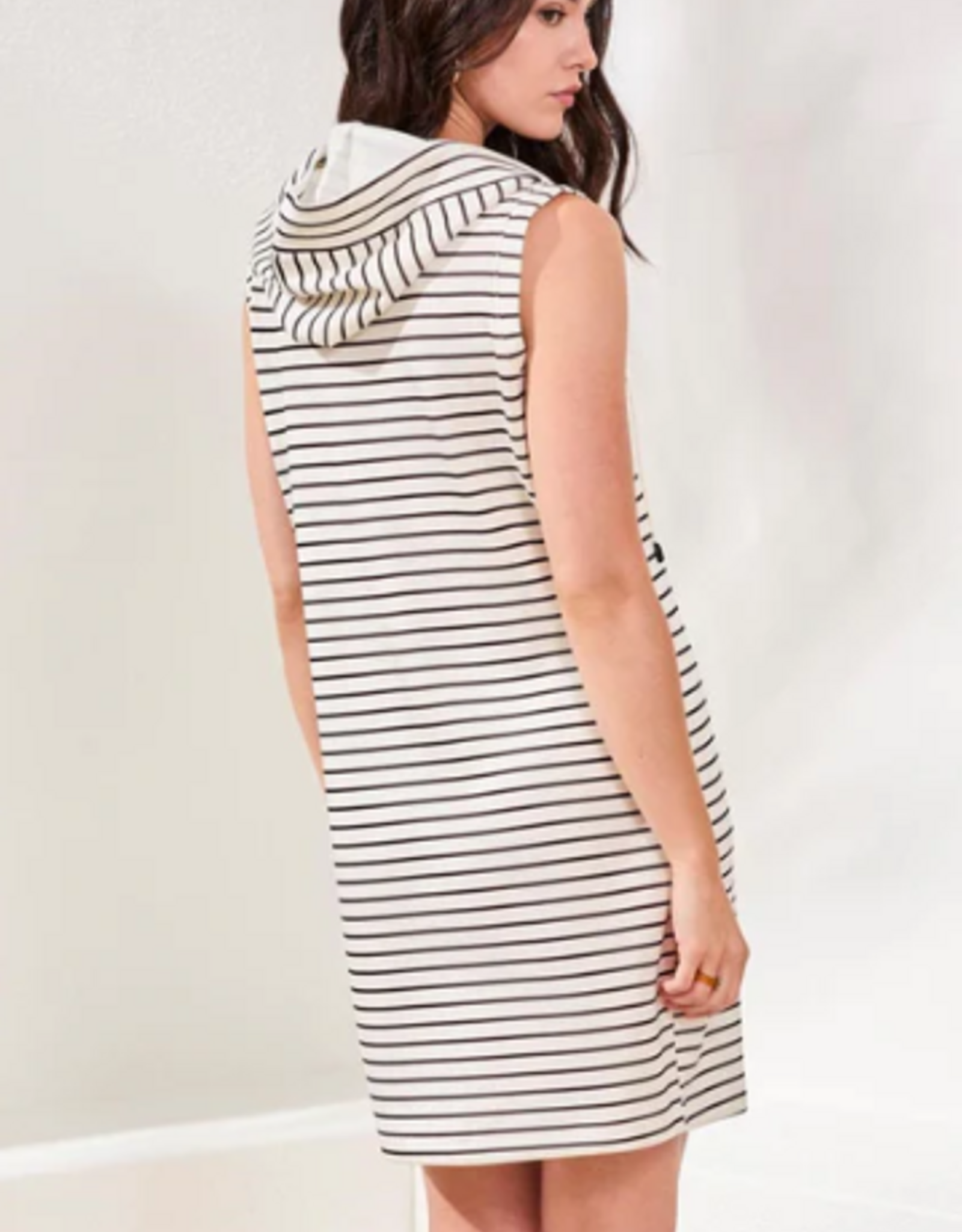 Tribal Tribal White Navy Stripe Hooded Sleeveless Dress