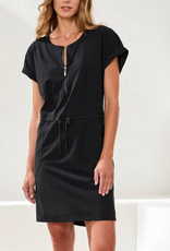 Tribal Tribal Black Round Neck 1/4 Sip Short Sleeve  Dress