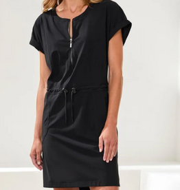 Tribal Tribal Black Round Neck 1/4 Sip Short Sleeve  Dress