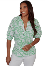 Ruby Road Ruby Road 75552 Spring Green Tropical Floral V-Neck S/S Knit Top