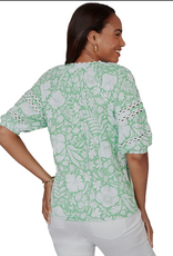 Ruby Road Ruby Road 75552 Spring Green Tropical Floral V-Neck S/S Knit Top