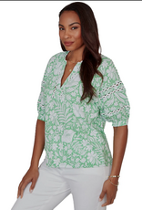 Ruby Road Ruby Road 75552 Spring Green Tropical Floral V-Neck S/S Knit Top