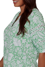Ruby Road Ruby Road 75552 Spring Green Tropical Floral V-Neck S/S Knit Top