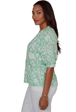 Ruby Road Ruby Road 75552 Spring Green Tropical Floral V-Neck S/S Knit Top