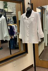 Multiples Multiples White  Scalloped Detail Button Up 3/4 Sleeve Top