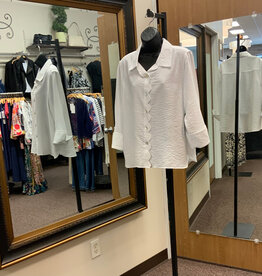 Multiples Multiples White  Scalloped Detail Button Up 3/4 Sleeve Top