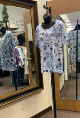 Creation Creation STP-1 B12 Blue Circle Print Silver Stud Embellishments S/S Top