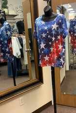 Creation Creation S201 US4 Red/Navy Star Silver Stud Embellishments S/S Top