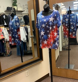 Creation Creation S201 US4 Red/Navy Star Silver Stud Embellishments S/S Top