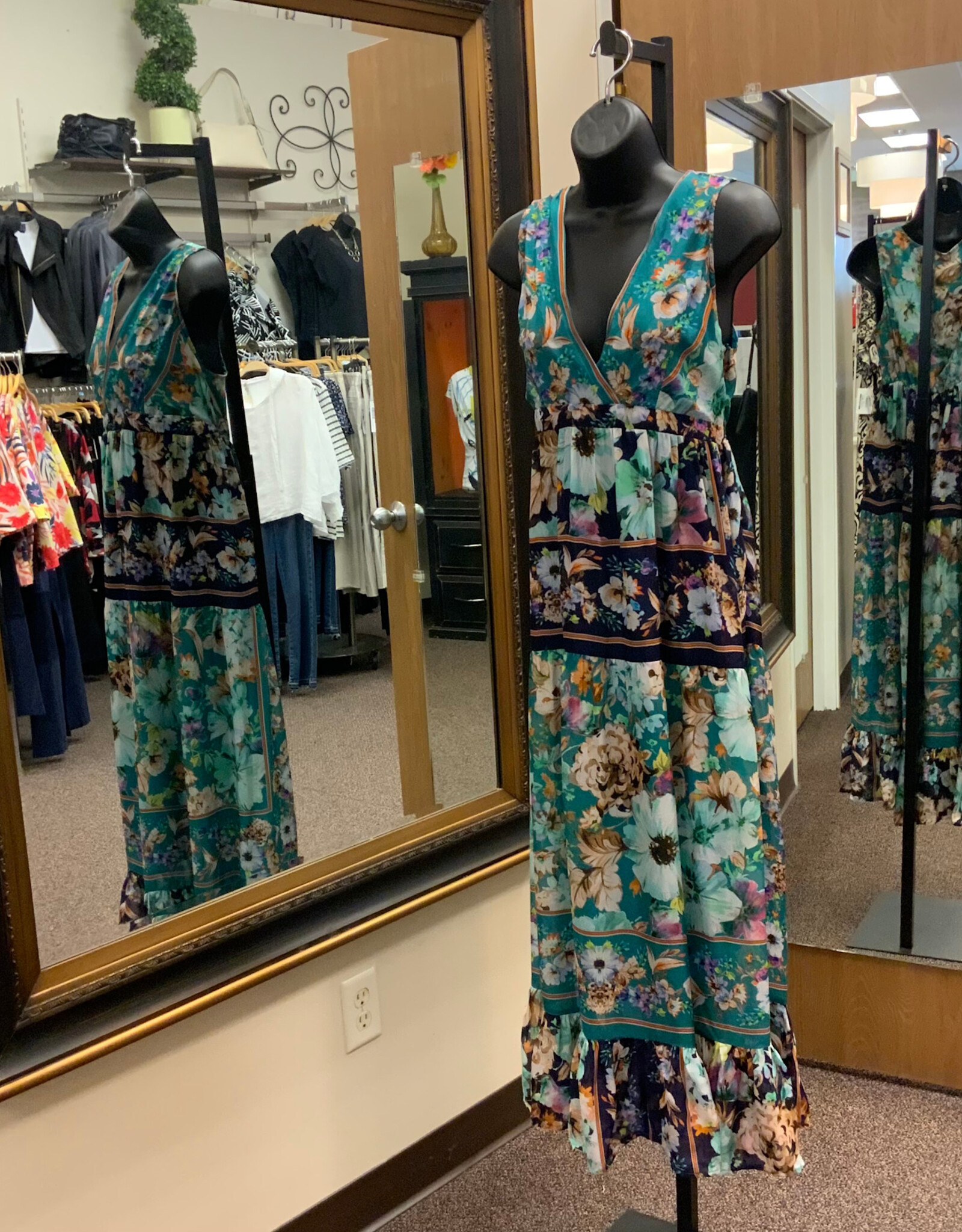 Allo About Her All About Her 6182 Multi Color Floral V-Neck Empire  Waist Maxi Dress
