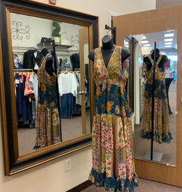 Allo About Her All About Her 6143 Multi Color Floral V-Neck Empire  Waist Maxi Dress