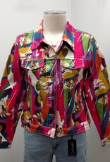 APNY APNY B18A2 Hibiscus Multi Button Front Long Sleeve Denim Jacket